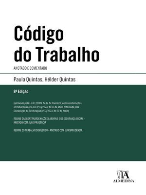 cover image of Código do Trabalho--Anotado e Comentado--8ª Edição